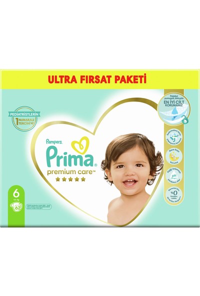 Prima Bebek Bezi Premium Care 6 Beden 62 Adet Junior Fırsat Paketi