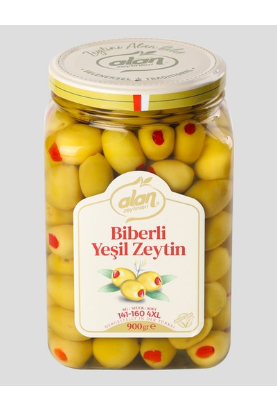 Alan Biberli Yeşil Zeytin Cam Kavanoz 141-160/4XL 900 gr