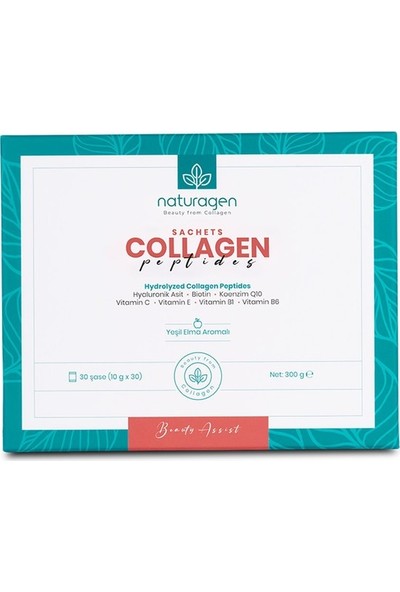 Naturagen Collagen(Kolajen) Beauty 30'lu Saşe-Yeşil Elma Aromalı (Tip 1 & Tip 3 - 8.000 mg Hidrolize Toz Kolajen)