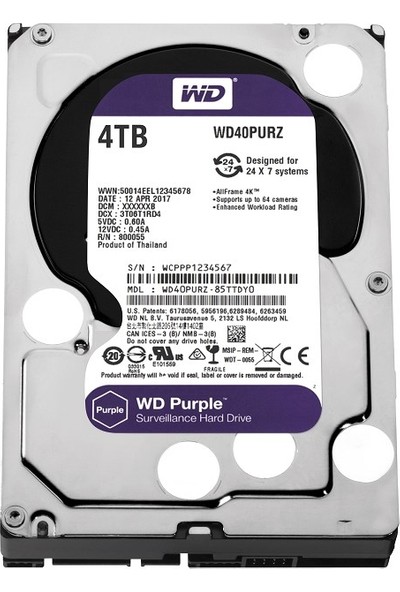 WD 4TB Purple 3.5" 64MB 5400RPM WD40PURZ Harddisk