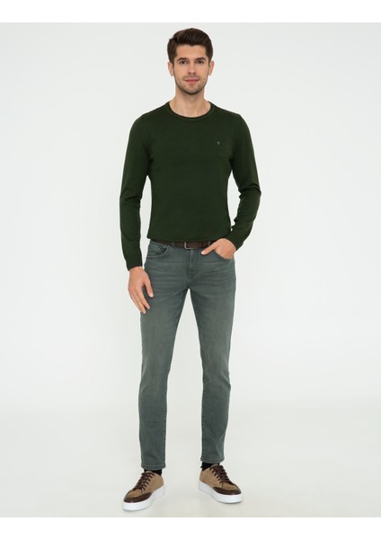 Erkek Yeşil Slim Fit Bisiklet Yaka Basic Triko Kazak 50248582-VR054