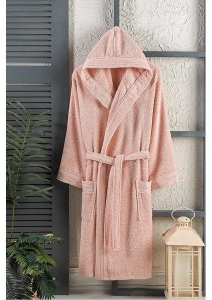 Trendy Pamuklu Bukle Kapşonlu Unisex Bornoz