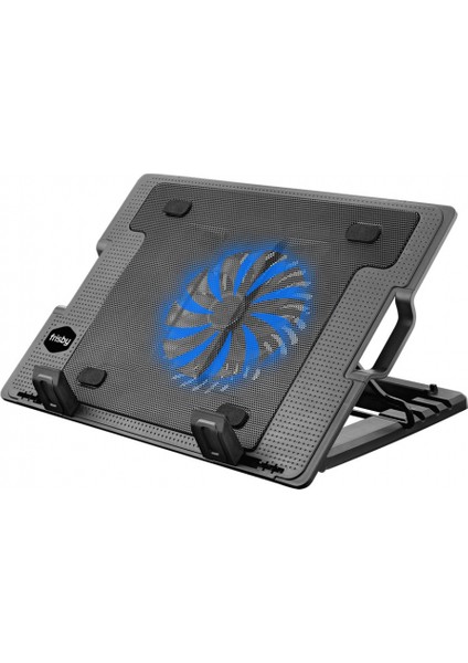 Frısby FNC-35ST 14CM Fan, 10"-17" Notebook Soğutucu, 5 Kademeli Stand, Mavi Ledli (Siyah)