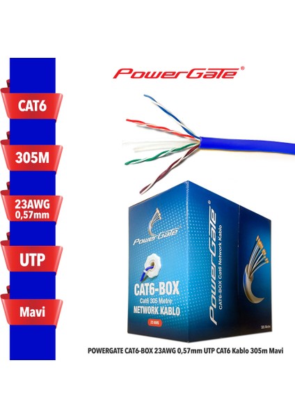 Cat6-Box 23AWG 0,57MM Utp Cat6 Kablo 305M Mavi