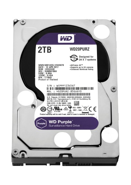 Purple WD20PURZ 3,5" 2tb, 64MB, 5400RPM, 7/24 Güvenlik HDD