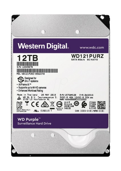 Wd Purple 121PURZ 3,5" 12TB 256MB, 7200 Rpm,  7/24 Güvenlik HDD