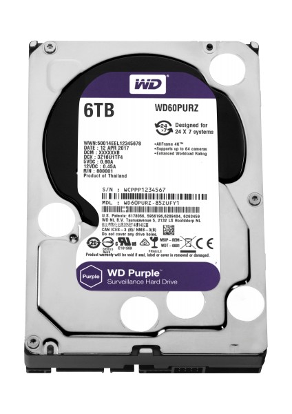 Purple WD60PURZ 3,5" 6tb, 64MB, 5400 Rpm, 7/24 Güvenlik HDD