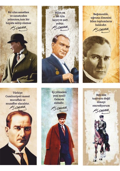 Mustafa Kemal Atatürk 6lı Mini Retro Ahşap Poster Seti Uv Baskılı-1