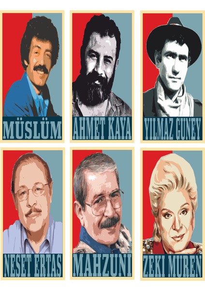 Müslüm Ahmet Kaya Yılmaz Güney Zeki Müren Neşet Ertaş Mahzuni 6lı Mini Retro Ahşap Poster Seti