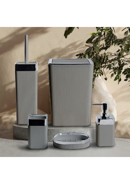 Still Rattan 5 Parça Krom Kaplama Kare Banyo Seti Gri