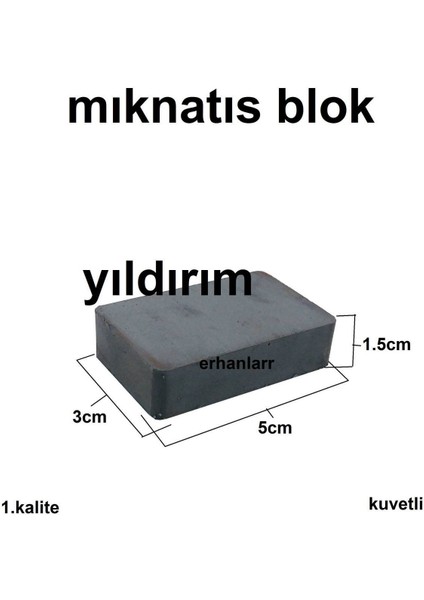 5 Adet Mıknatıs Blok 50 x 30 x 15 Küp