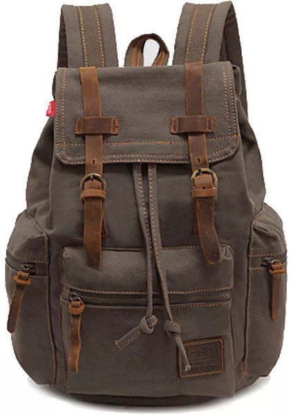 Erkek Kanvas Deri Sırt Çantası Seyahat Yürüyüş Outdoorrucksack Sırt Çantaları 14 Inç Dizüstü Bilgisayar Büyük Sırt Çantası Okul Için (Yurt Dışından)
