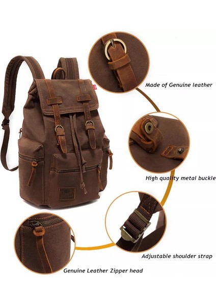 Erkek Kanvas Deri Sırt Çantası Seyahat Yürüyüş Outdoorrucksack Sırt Çantaları 14 Inç Dizüstü Bilgisayar Büyük Sırt Çantası Okul Için (Yurt Dışından) fırsatları