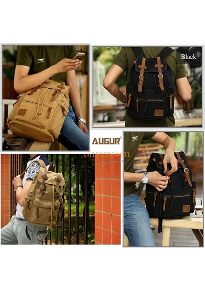Erkek Kanvas Deri Sırt Çantası Seyahat Yürüyüş Outdoorrucksack Sırt Çantaları 14 Inç Dizüstü Bilgisayar Büyük Sırt Çantası Okul Için (Yurt Dışından) indirimleri