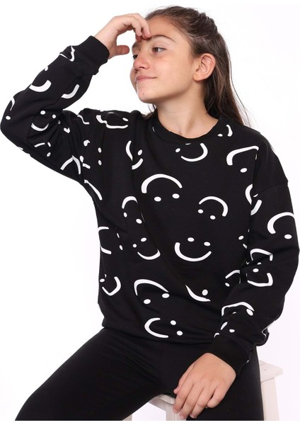 Toontoy Kız Çocuk Komple Gülen Ifade Baskılı Sweatshirt