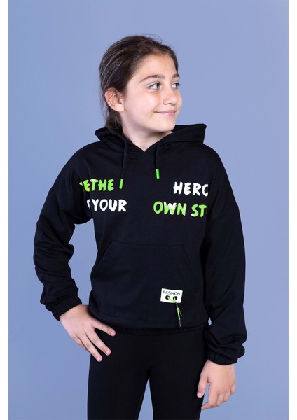 Toontoy Kız Çocuk Kanguru Cepli Baskılı Sweatshirt