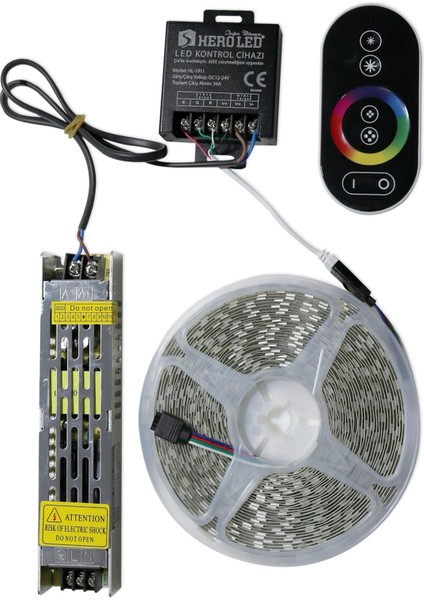 Hero Led 10 Metre 16 Renkli Rgb Set Şerit LED + Adaptör + Touch Kumanda