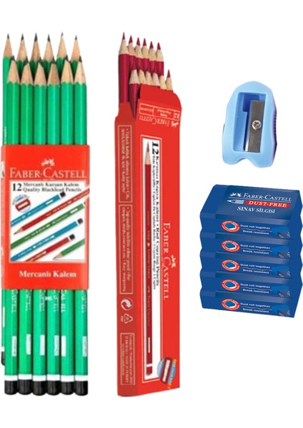 Kurşun Kalem 12'li + Kalem Kırmızı 12'li + Silgi 5'li + Kalemtraş
