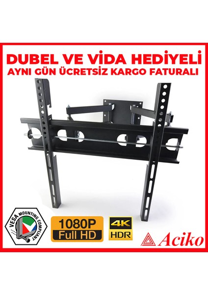 4 Hareketli Çift Kollu LCD LED Tv Askı Aparatı Universal
