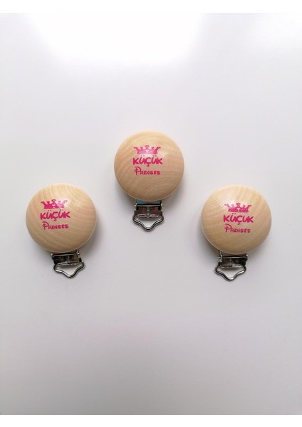 Pembe Ahşap Emzik Klipsi Küçük Prenses (3 Adet)