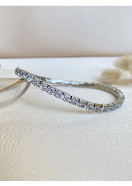 Çelik Gümüş Kaplama Lastikli Suyolu Bileklik