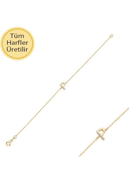 14 Ayar Altın P Harfli Bileklik