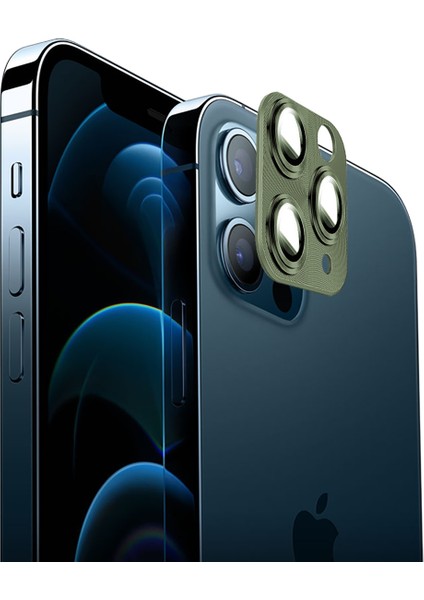 Apple iPhone 12 Pro Max 360 Metal Kamera Koruyucu Koyu Yeşil