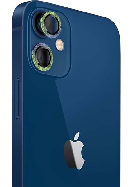 Apple iPhone 12 Diamond Kamera Koruyucu Karışık Yeşil
