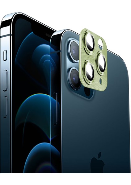 Apple iPhone 12 Pro Max 360 Metal Kamera Koruyucu Açık Yeşil