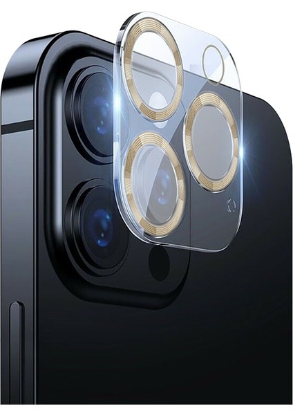 Apple iPhone 12 Pro 3D Pro Kamera Koruyucu Retro Gold
