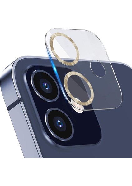 Apple iPhone 12 3D Pro Kamera Koruyucu Retro Gold