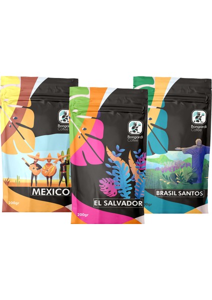 3 x 200 gr Meksika El Salvador Santos Filtre Kahve Makinesi Uyumlu Öğütülmüş Veya Çekirdek