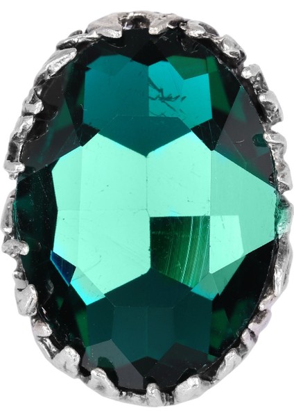 Kadın Antik Gümüş Kaplama Yeşil Renk Savarowski Taş Detaylı Ayarlanabilir Yüzük indirimleri