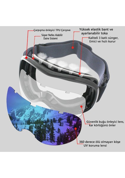 Çift Katmanlı Kayak Gözlükleri Geniş Görüş Açısı Anti-Uv Kayak Gözlükleri (Yurt Dışından)