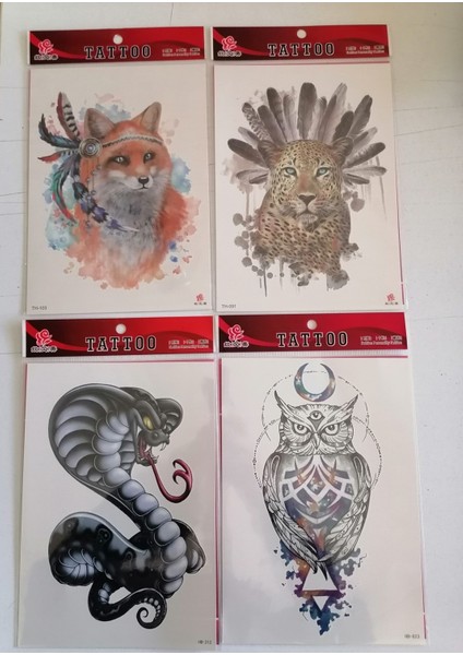 Büyük Boy 4 Adet Birden Yapıştırma Geçici Dövme Model 7