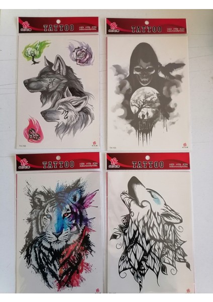 Büyük Boy 4 Adet Birden Yapıştırma Geçici Dövme Model 14