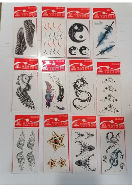 Ying Yang 12 Adet Birden Yapıştırma Geçici Dövme Yapma Seti