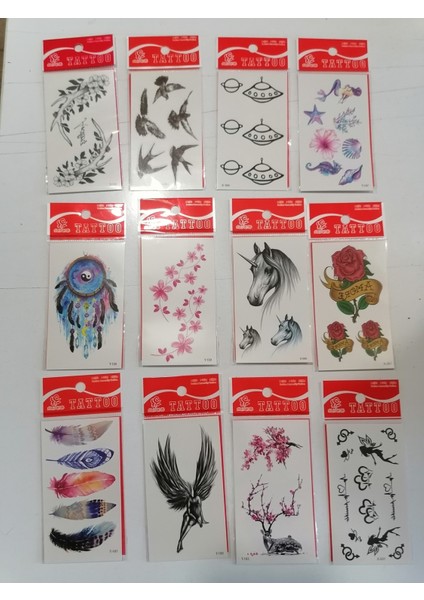 Kuş 12 Adet Birden Yapıştırma Geçici Dövme Yapma Seti