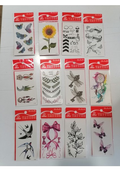 Çiçek 12 Adet Birden Yapıştırma Geçici Dövme Yapma Seti