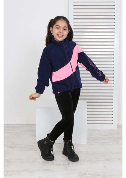 Toontoy Kız Çocuk Blok Renkli Polar Hırka