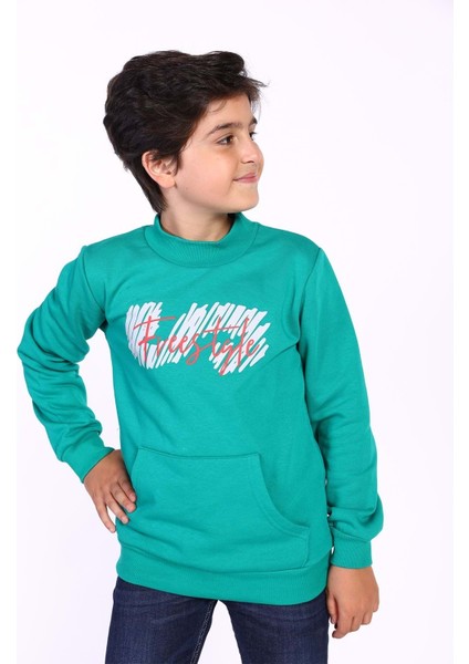 Toontoy Erkek Çocuk Kanguru Cepli Baskılı Sweatshirt