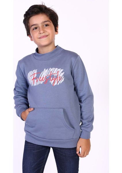 Toontoy Erkek Çocuk Kanguru Cepli Baskılı Sweatshirt