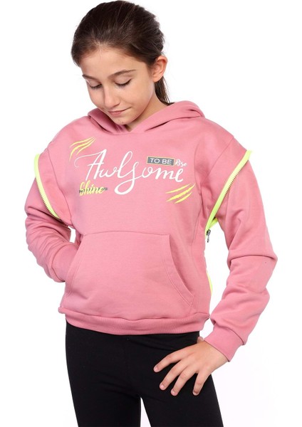 Toontoy Kız Çocuk Baskılı Kanguru Cepli Sweatshirt