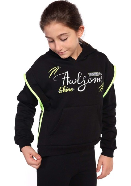 Toontoy Kız Çocuk Baskılı Kanguru Cepli Sweatshirt