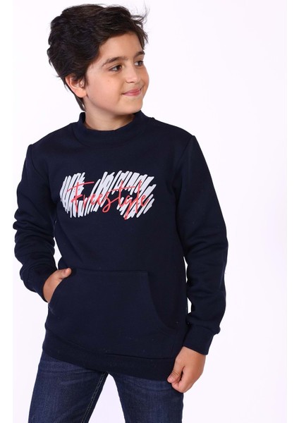 Toontoy Erkek Çocuk Kanguru Cepli Baskılı Sweatshirt