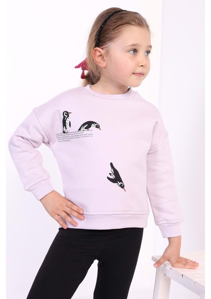 Toontoy Kız Çocuk Penguen Baskılı Sweatshirt