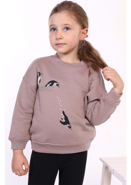Toontoy Kız Çocuk Penguen Baskılı Sweatshirt