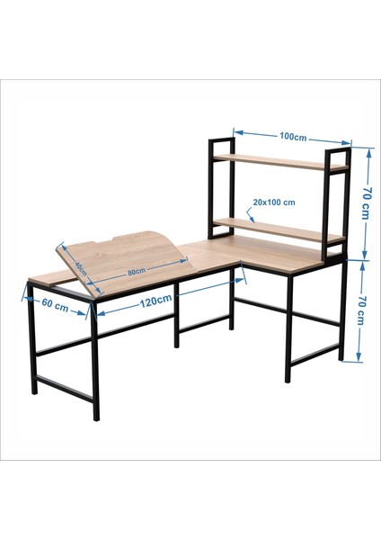 Raflı L Ofis ve Çizim Masası 620-E