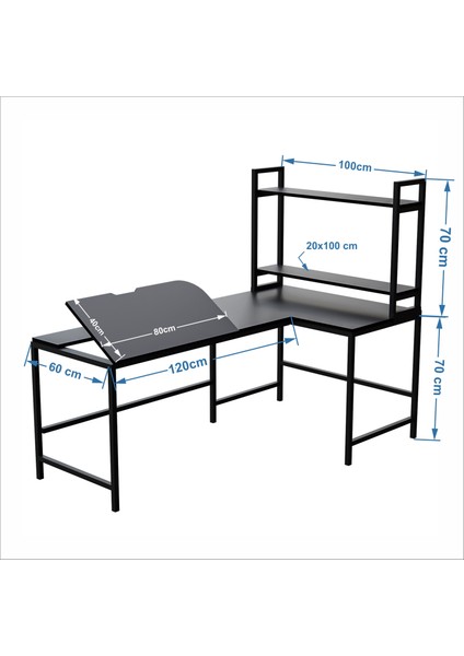 Raflı L Ofis ve Çizim Masası 620-S