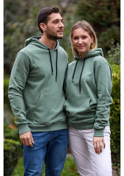 Kapüşonlu Sweatshirt Kanguru Cepli Yesil